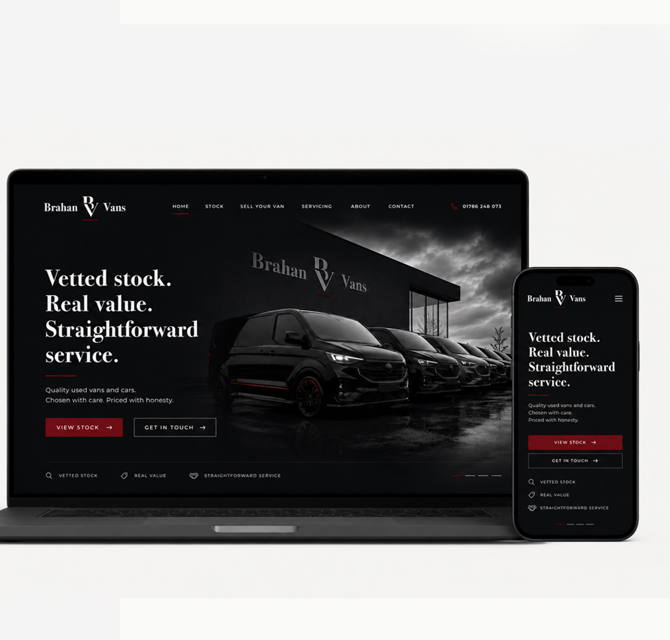 Brahan Vans website direction shown on laptop and mobile